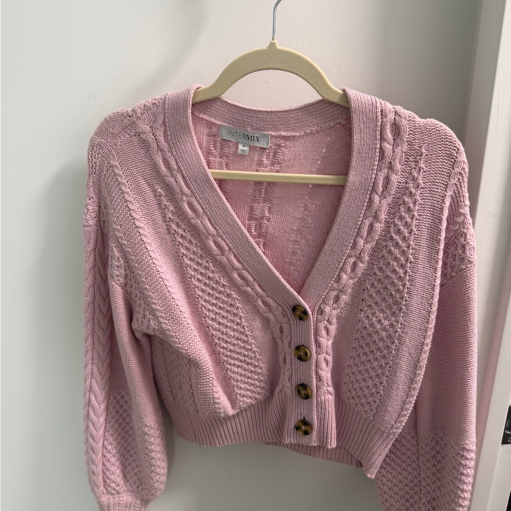 INTERMIX Light Pink Cable Knit Cardigan